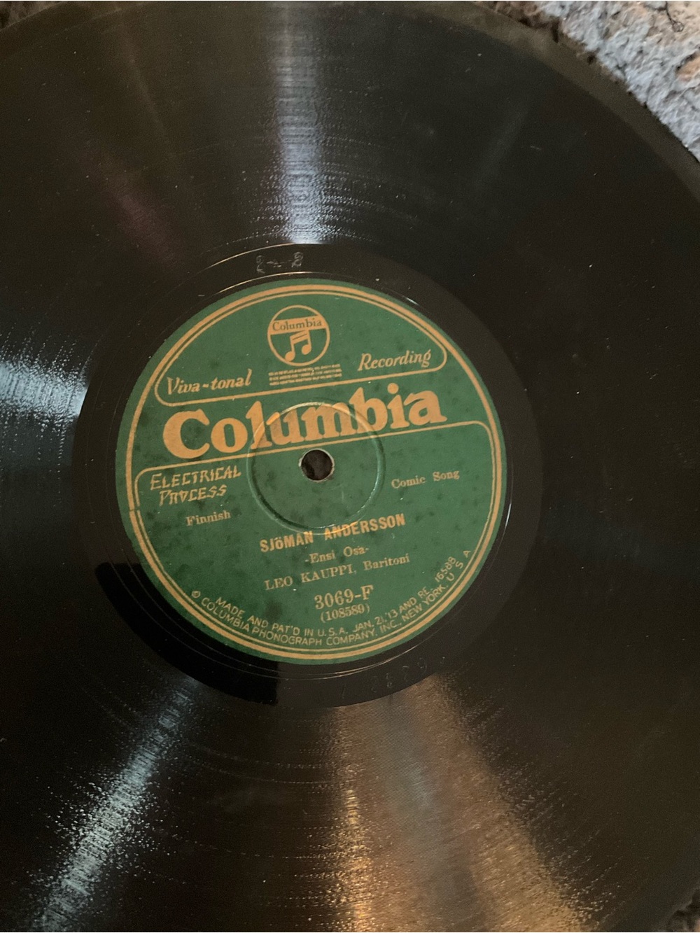 Rare find. 78 Finnish Columbia record Sjoman Anderson 1929
